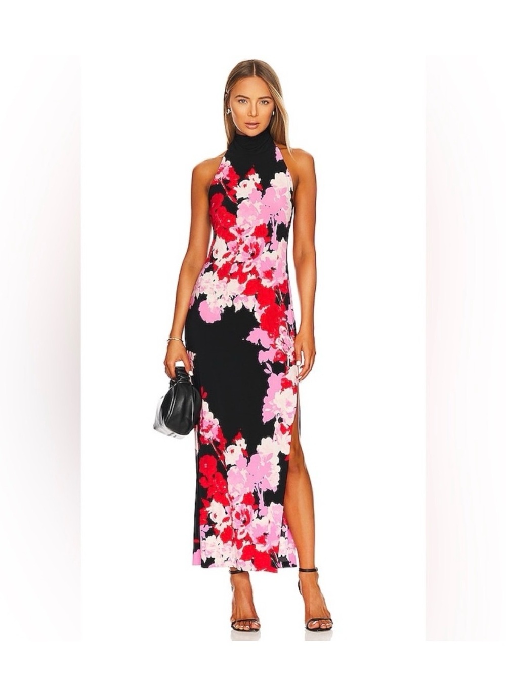 Norma Kamali Halter Turtle
Side Slit Gown in Floral Banquet size XL